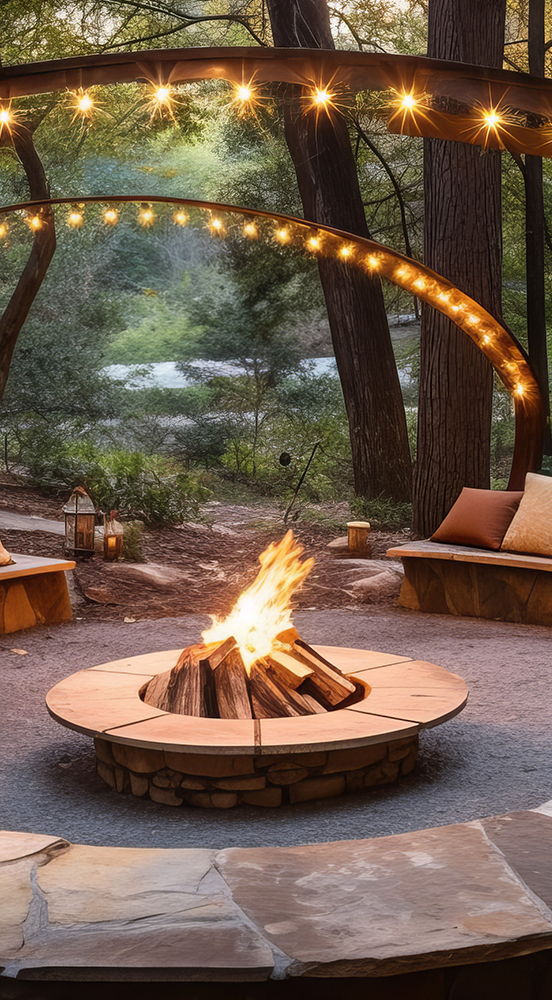 semi circular bench round fire