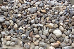 Our River Jack gravels are nominally sized, meaning, typical sizes run 3 to 5 inches representing a middle/average size. There will be some within that size range, that are smaller, and some larger than the nominal size.Delaware Quarries River Jacks are not produced to any ASTM standard, as we sell our product as decorative landscape stone only.  For this example lets use the 3 to 5 inch River Jacks.  The screens are made up of squares, so in the instance of 3 to 5 inch, there is a possibility of a stone up to 7 inch plus, in one dimension if the stone, clearing the screen, if it hits the screen diagonally. This sizes only one dimension of the stone and the other dimension will vary, sometime greatly. In a load of our nominally sized 3 to 5 inch River Jacks, a small percentage may be smaller or larger due to the nature of quarrying and loading.  This process results in our nominally sized River Jacks.